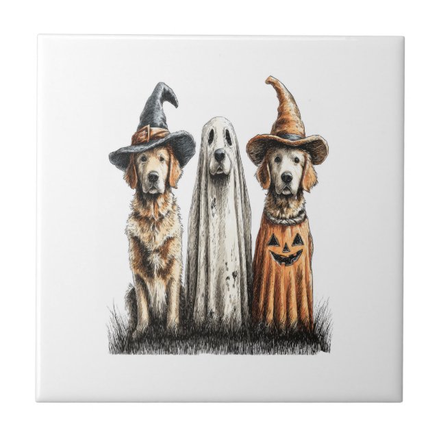 Halloween Ghost Golden Retriever Dog Ceramic Tile (Front)