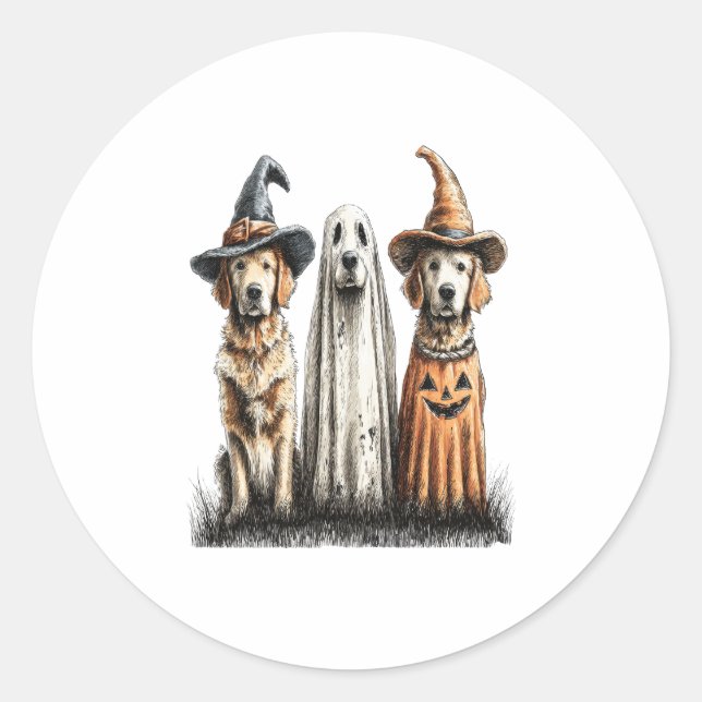 Halloween Ghost Golden Retriever Dog Classic Round Sticker (Front)