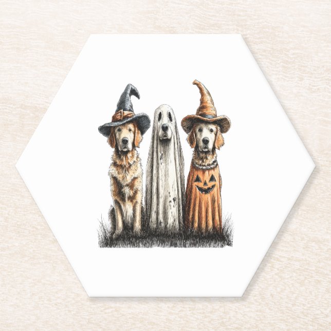 Halloween Ghost Golden Retriever Dog Paper Coaster (Front)