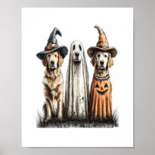 Halloween Ghost Golden Retriever Dog Poster