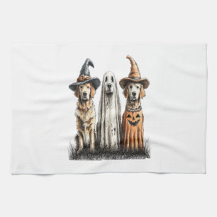 Halloween Ghost Golden Retriever Dog Tea Towel