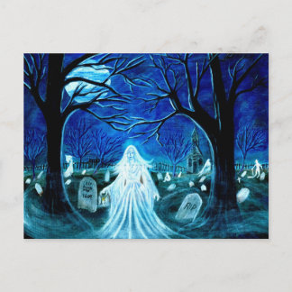 Halloween,ghost,graveyard,tombstones,churchyard Postcard