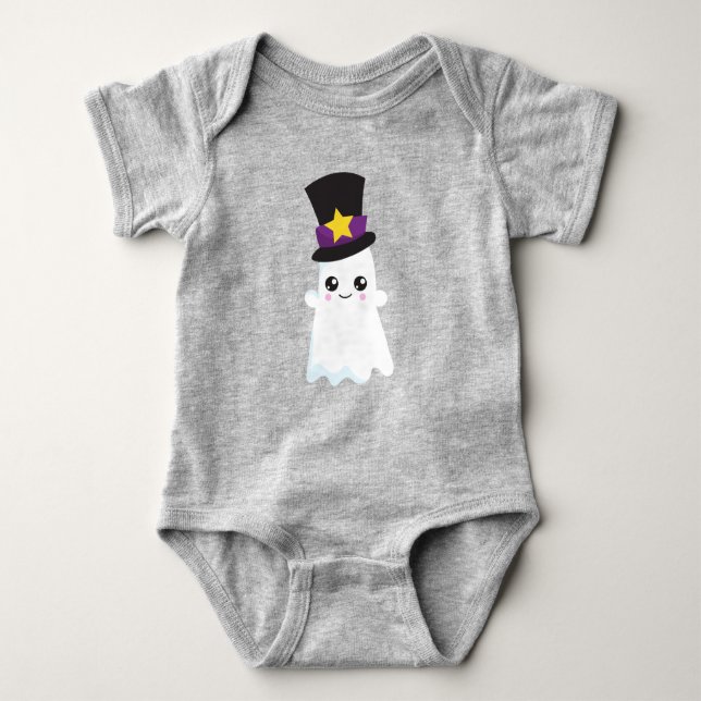 Halloween, Ghost, Hat, Trick Or Treat, Boo Baby Bodysuit (Front)