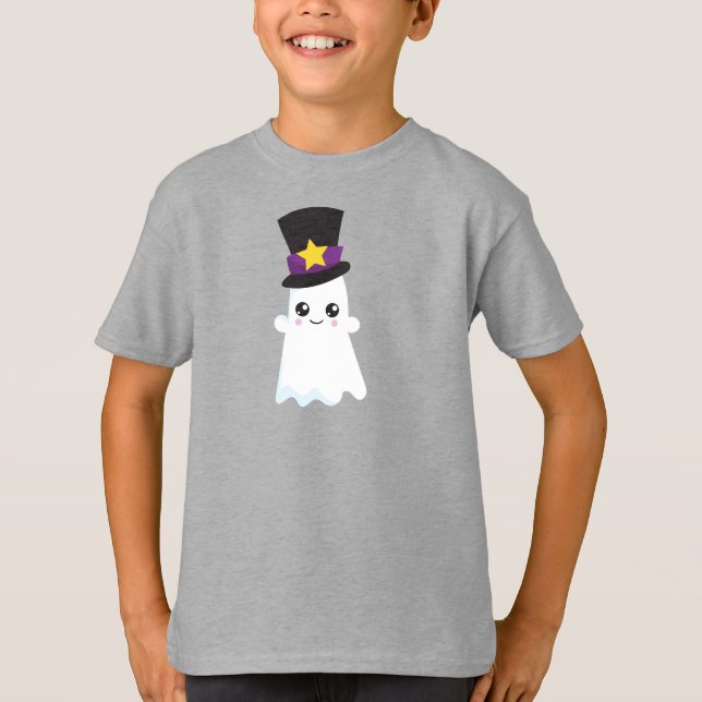 Halloween, Ghost, Hat, Trick Or Treat, Boo T-Shirt (Front)