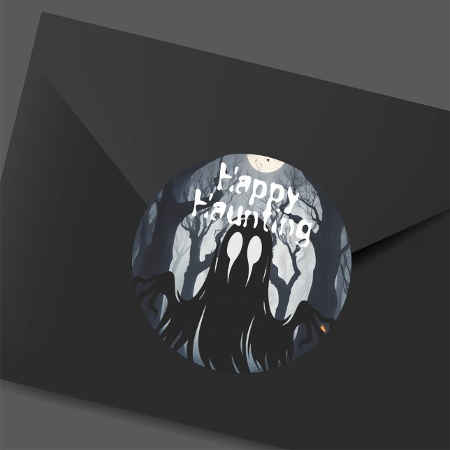 Halloween Ghost Haunted Forest Costume Party Classic Round Sticker (Creator Uploaded)