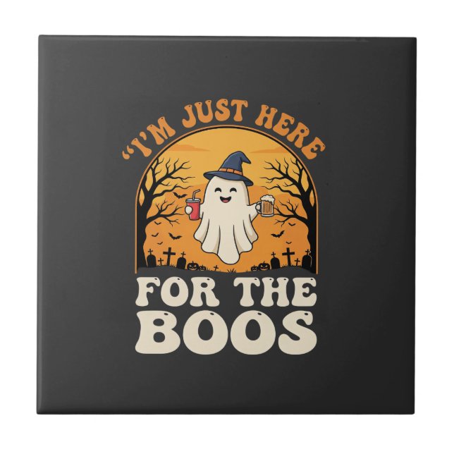 Halloween Ghost Here For The Boos Ceramic Tile (Front)