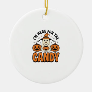 Halloween Ghost Here For The Candy Cute Vintage_1 Ceramic Ornament