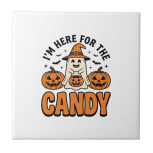 Halloween Ghost Here For The Candy Cute Vintage_1 Ceramic Tile