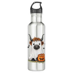 Halloween Ghost Highland Cow PNG 710 Ml Water Bottle