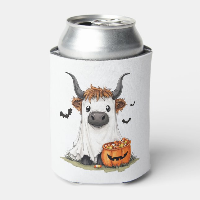 Halloween Ghost Highland Cow PNG Can Cooler (Can Front)