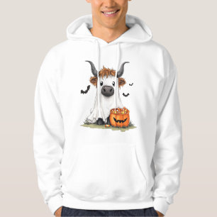 Halloween Ghost Highland Cow PNG Hoodie