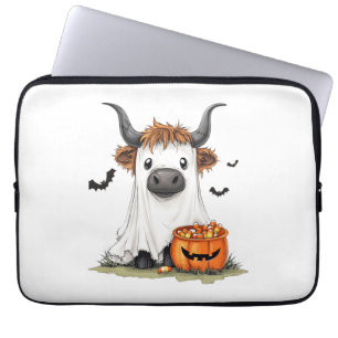 Halloween Ghost Highland Cow PNG Laptop Sleeve