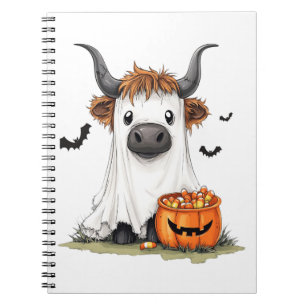 Halloween Ghost Highland Cow PNG Notebook