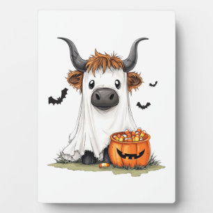 Halloween Ghost Highland Cow PNG Plaque
