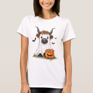 Halloween Ghost Highland Cow PNG T-Shirt