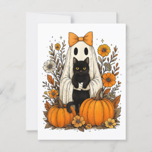 Halloween Ghost Holding Black Cat  Postcard
