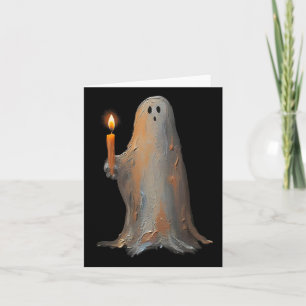 Halloween Ghost Holding Candle Spooky Card