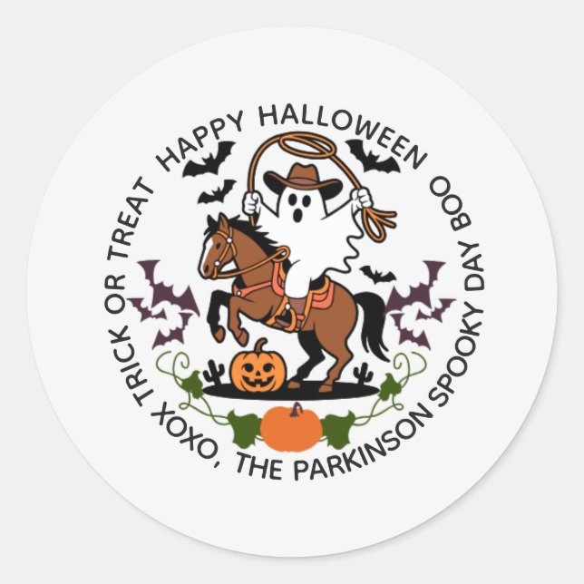 Halloween Ghost & Horse Round Sticker (Front)