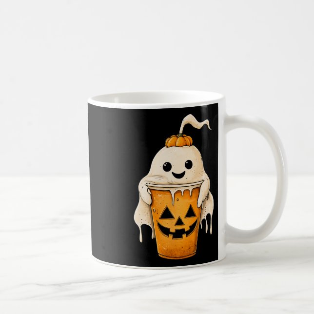 Halloween Ghost Iced Coffee With Pumpkin Fun Spook Mug (Right)
