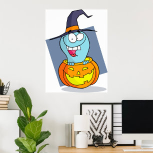 Halloween Ghost in Pumpkin Spooky Witch  Poster