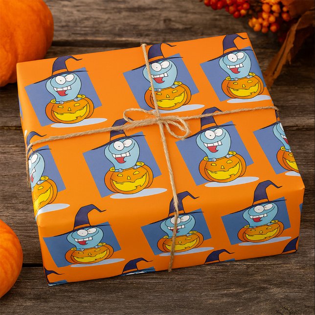 Halloween Ghost in Pumpkin Spooky Witch  Wrapping Paper (Creator Uploaded)