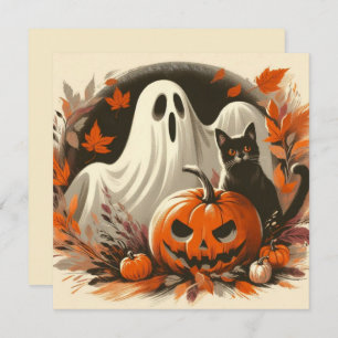 Halloween Ghost, Jack-'o-lantern and Black Cat  Card