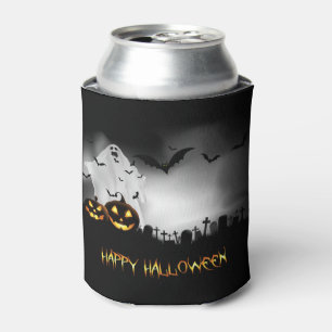Halloween Ghost Jack-o-lanterns and Bats Can Cooler