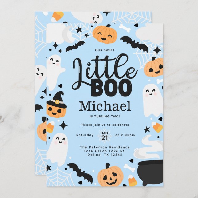 Halloween Ghost Little Boo 2nd Birthday Party Invitation (Front/Back)