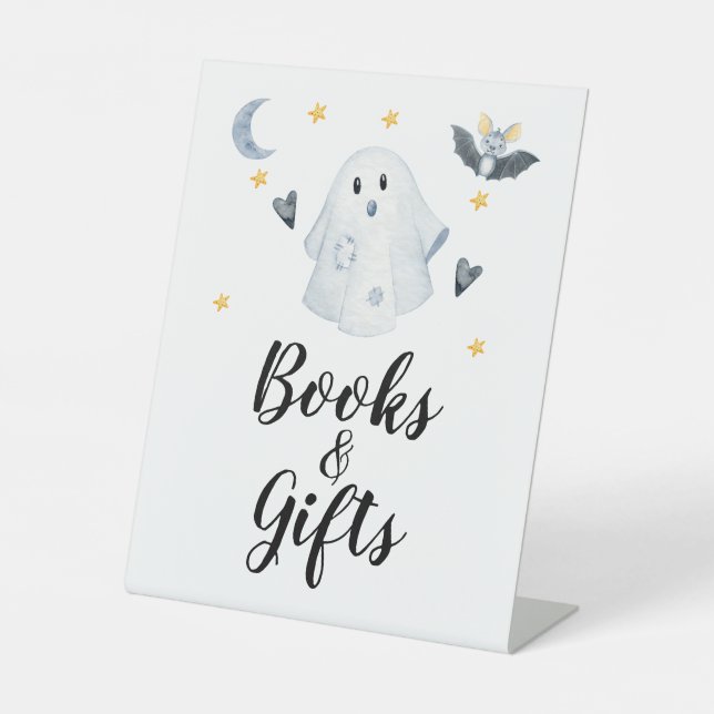 Halloween Ghost Little Boo Baby Shower Gifts Pedestal Sign (Front)