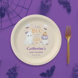 Halloween Ghost Little Boo Baby Shower Paper Plate