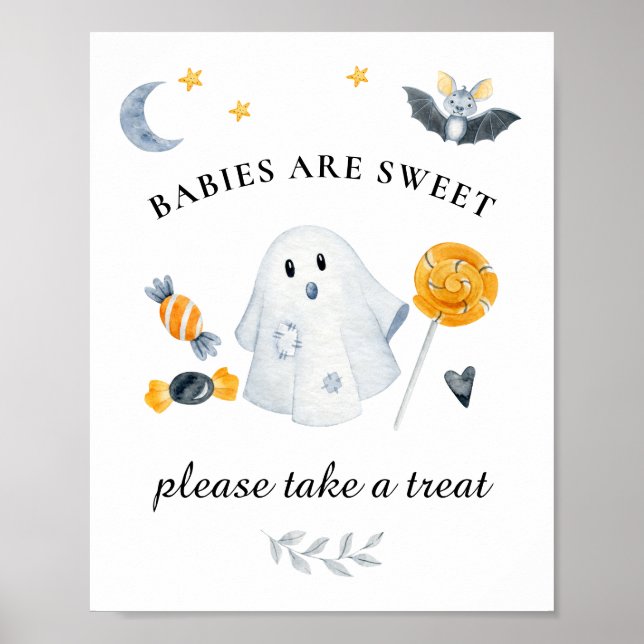 Halloween Ghost Little Boo Baby Shower Sweets Sign (Front)