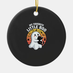 Halloween Ghost Little Boo Cat Ceramic Ornament