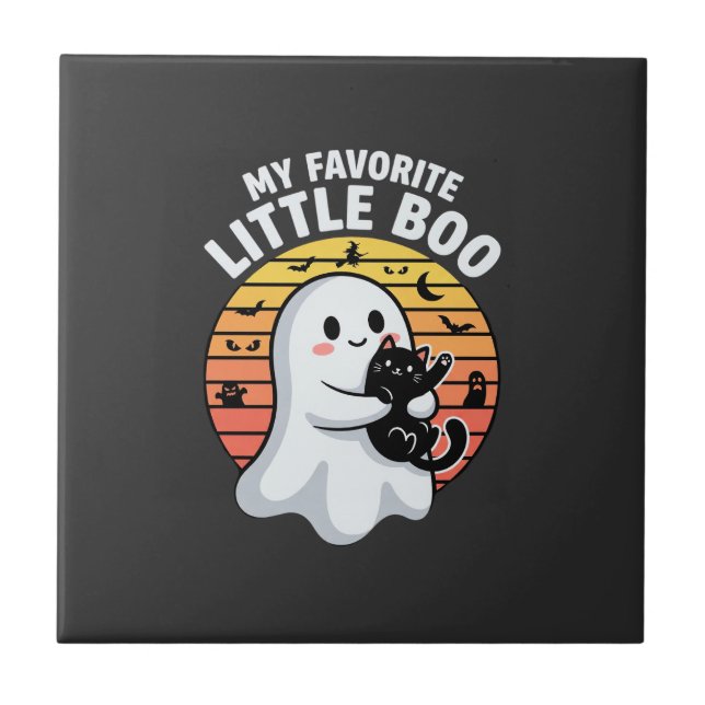 Halloween Ghost Little Boo Cat Ceramic Tile (Front)