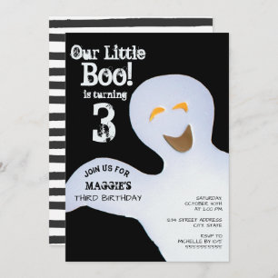 Halloween Ghost Little Boo Turning 3 3rd Birthday Invitation