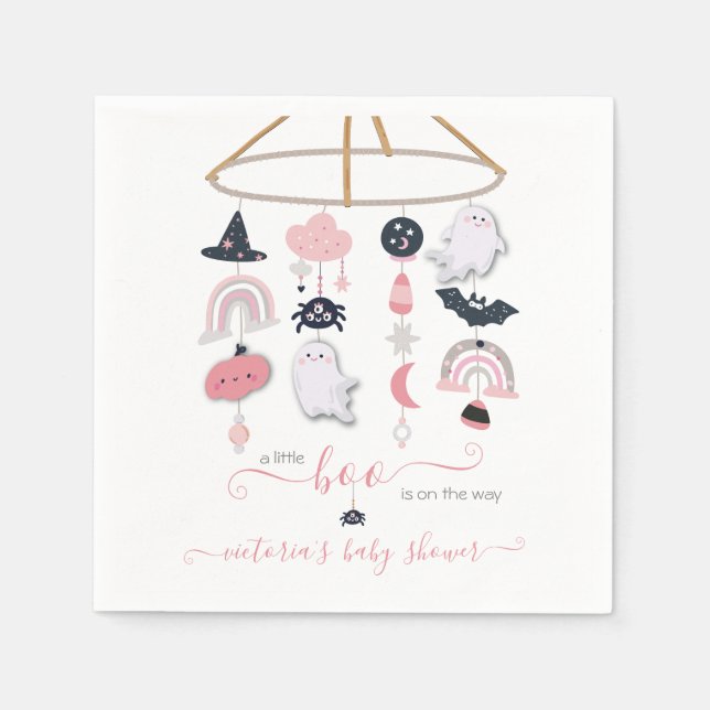 Halloween Ghost Mobile Baby Girl Shower Napkin (Front)