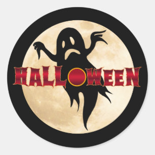Halloween Ghost Moon Classic Round Sticker