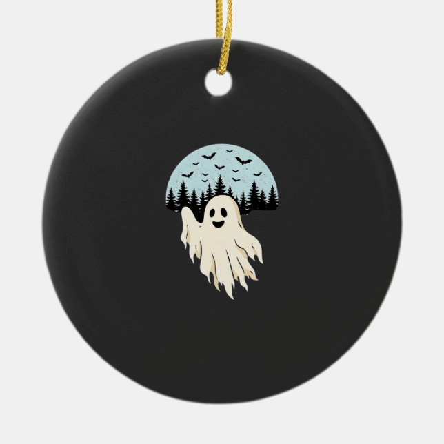 Halloween Ghost Moon Forest Design_1 Ceramic Ornament (Front)