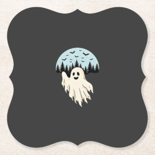 Halloween Ghost Moon Forest Design_1 Paper Coaster