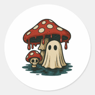 Halloween Ghost Mushroom Spooky Head Skeleton Men  Classic Round Sticker