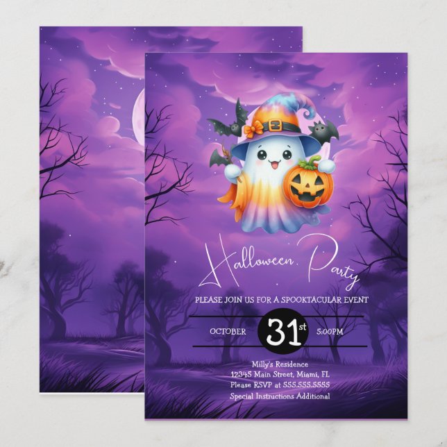 Halloween Ghost Neon Birthday Party  Invitation (Front/Back)