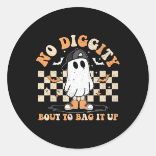 Halloween Ghost No Diggity Bout To Bag It Up Kids  Classic Round Sticker