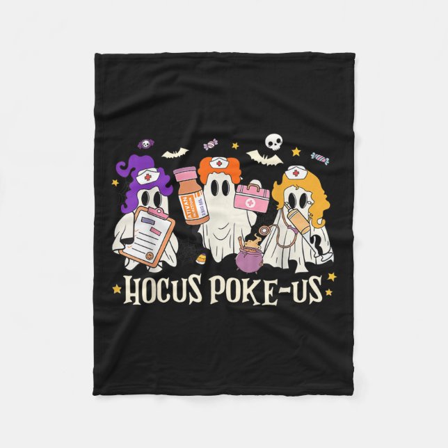 Halloween Ghost Nurse Hocus Ke Us Costume Scrub To Fleece Blanket (Front)