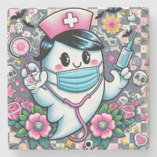Halloween Ghost Nurse with Mask and Syringes Stone Coaster