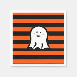 Halloween Ghost on Black and Orange Stripes Napkin
