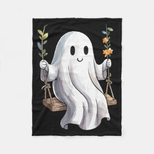 Halloween Ghost On Swing Autumn Flowers Cute Fleece Blanket