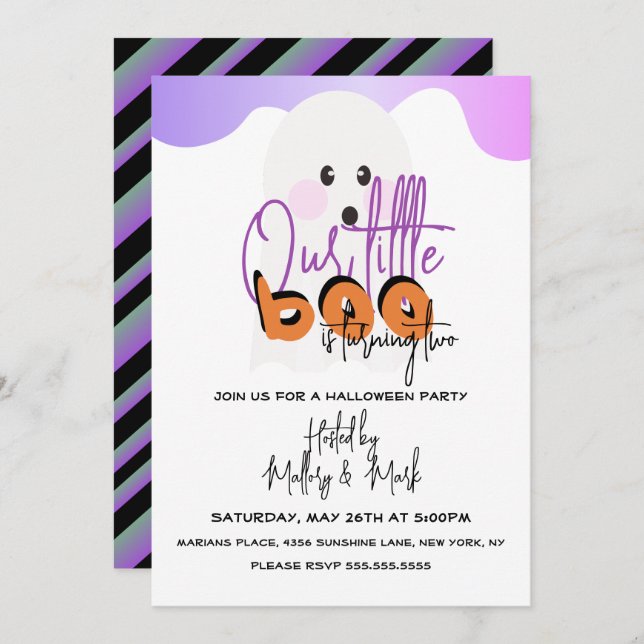 Halloween Ghost Our Little Boo Purple Invitation (Front/Back)