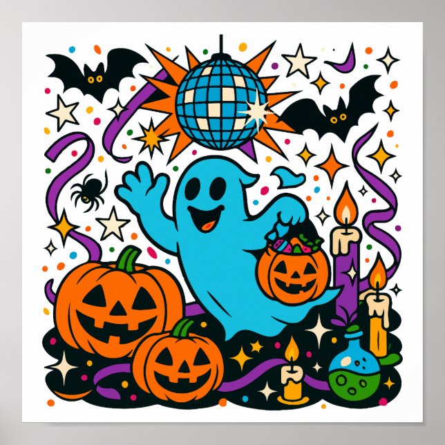 Halloween ghost party clipart PNG, cute spooky ill Poster (Front)