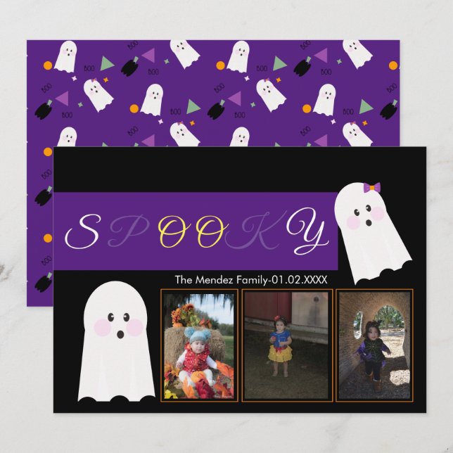 Halloween Ghost Pattern Collage Photo Card (Front/Back)