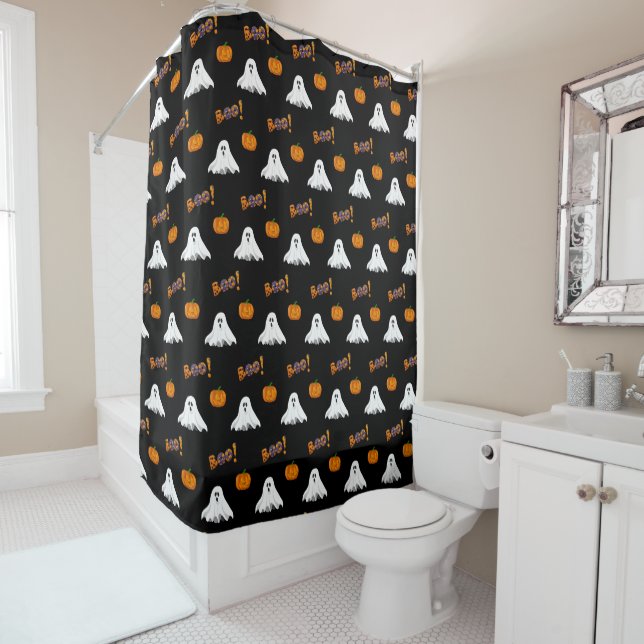 Halloween Ghost Pattern Shower Curtain (In Situ)