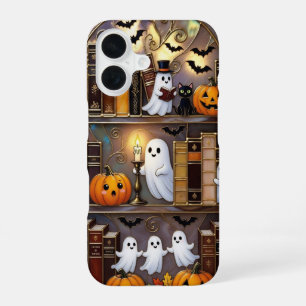 Halloween Ghost Phone Case Pumpkin Cat Bookshelf